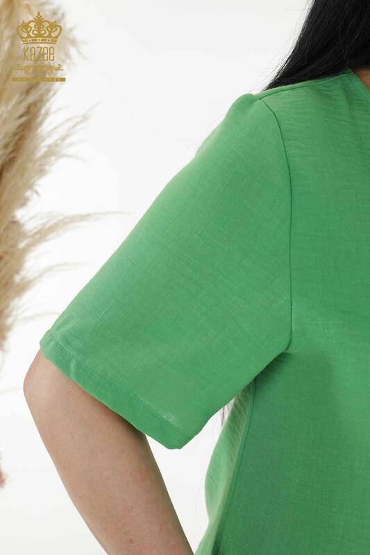 فستان نسائي بالجملة - مفصل بأزرار - أخضر - 20383 | كازي