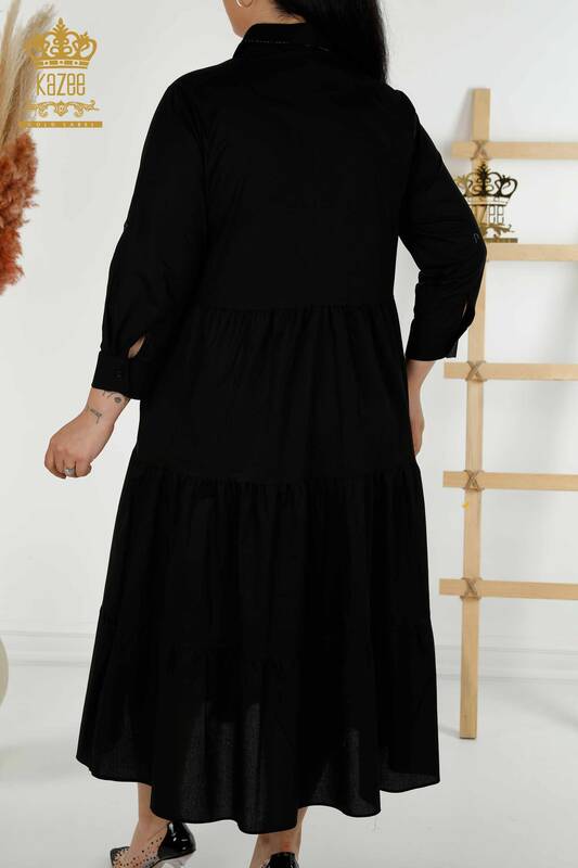 فستان نسائي بالجملة مزين بأزرار أسود - 20261 | كازي