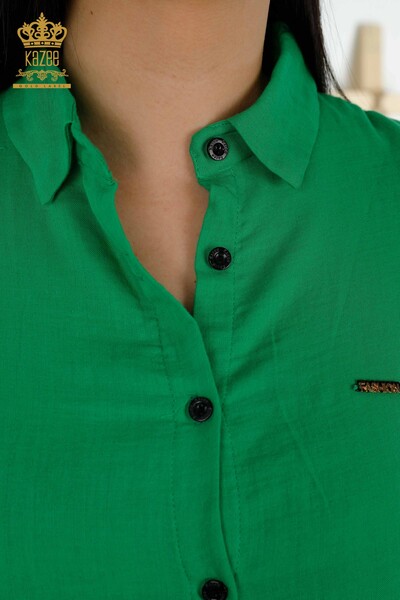 فستان نسائي بالجملة - مفصل بأزرار - أخضر - 20405 | كازي - Thumbnail