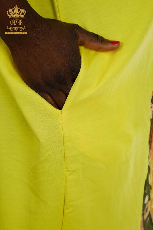 فستان نسائي بالجملة أصفر مع تفاصيل الجيب - 2402-231039 | اس اند ام