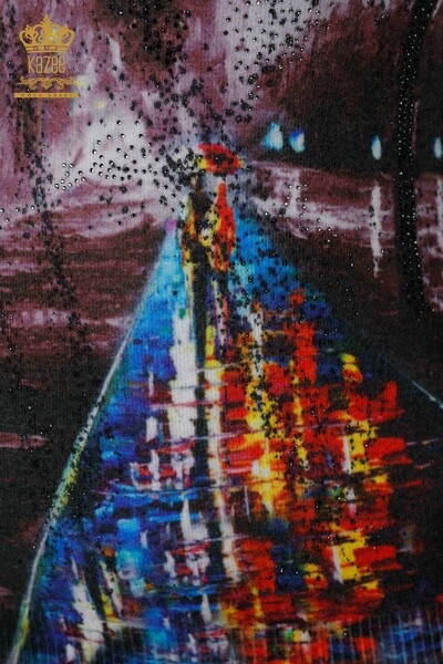 كنزة نسائية انجورا ديجيتال طباعة بني - 16009 | كازي - 4