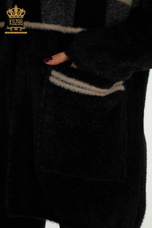 كارديجان نسائي طويل مربعات أنجورا أسود - 30208 | كازي