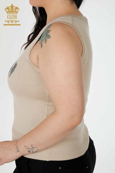 تريكو حريمي بالجملة بنمط جناح الملاك بدون أكمام بيج - 16921 | كازي - 5