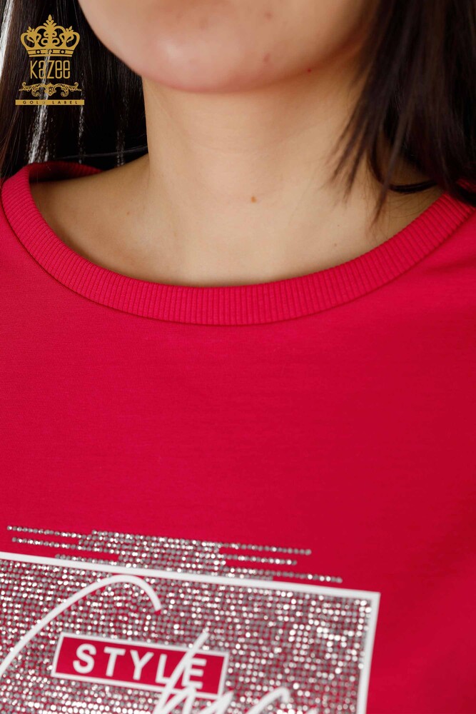 بدلة رياضية نسائية بالجملة مطرزة بأحجار الكريستال فوشيا - 17461 | كازي - 5