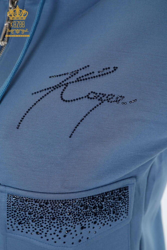 بدلة رياضية نسائية للبيع بالجملة بجيب نيلي مقنعين - 17426 | كازي - 4