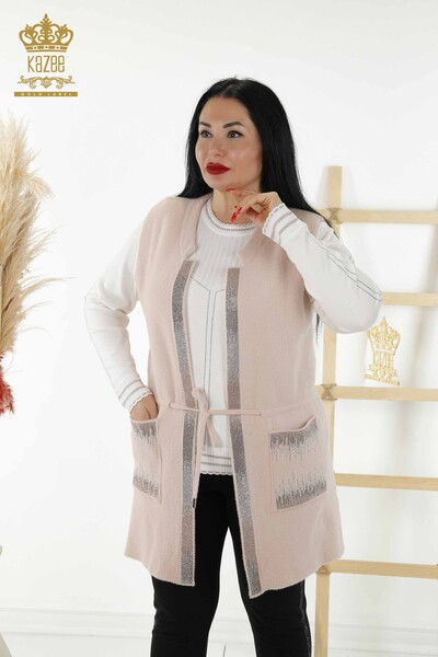 سترة نسائية بالجملة بودرة كريستال ستون مطرزة - 30247 | كازي 