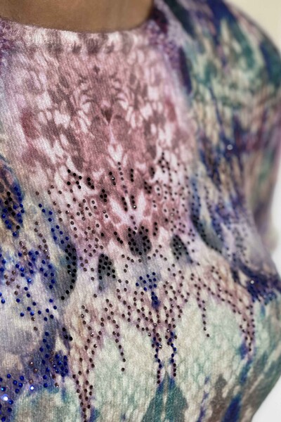 ملابس نسائية تريكو رقمية مطبوعة بحجر أنجورا - 18611 | كازي - Thumbnail