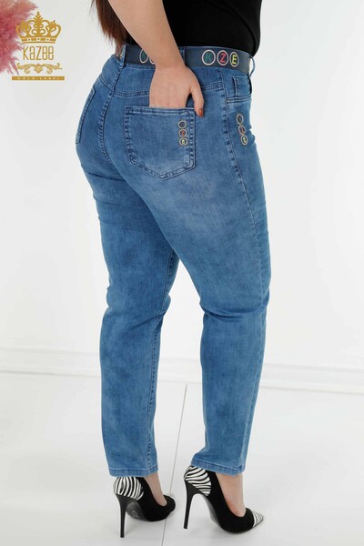 بنطلون جينز نسائي - حزام مفصل - أزرق - 3682 | كازي - Thumbnail