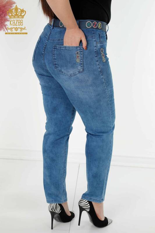بنطلون جينز نسائي - حزام مفصل - أزرق - 3682 | كازي