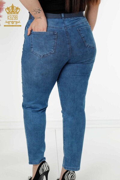 بنطلون جينز نسائي مع حزام جيب مفصل أزرق - 3687 | كازي - Thumbnail