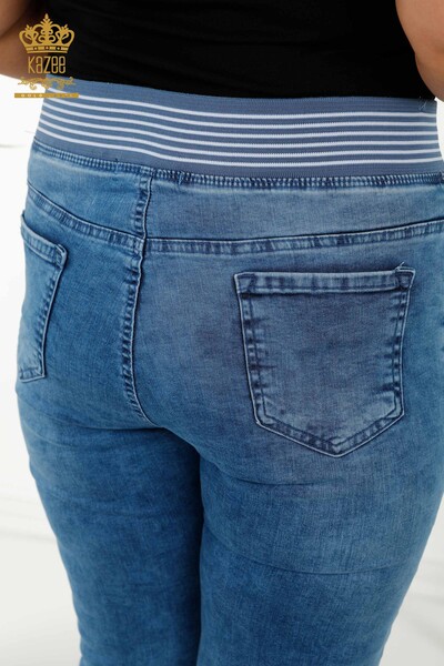 بنطلون جينز نسائي - خصر مطاطي - أزرق - 3678 | كازي - Thumbnail