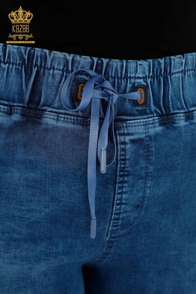 بنطلون جينز نسائي - خصر مطاطي - أزرق - 3698 | كازي - Thumbnail