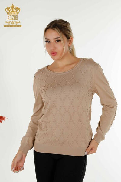 تريكو نسائي برقبة دائرية بيج - 16740 | kazee - Kazee