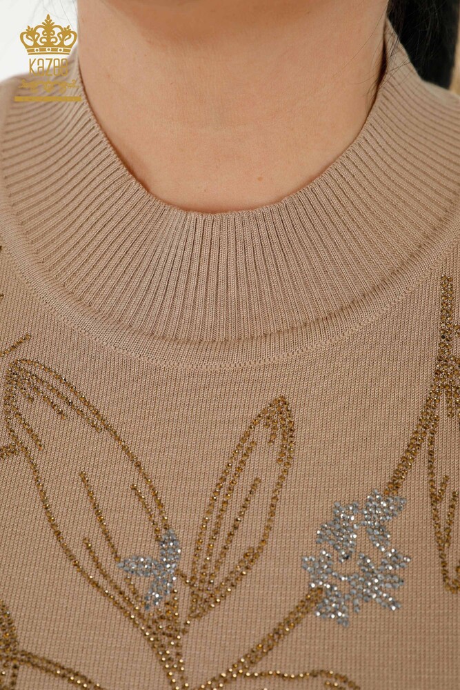 تريكو نسائي بالجملة - منقوش بورق - بيج - 30240 | كازي - 5