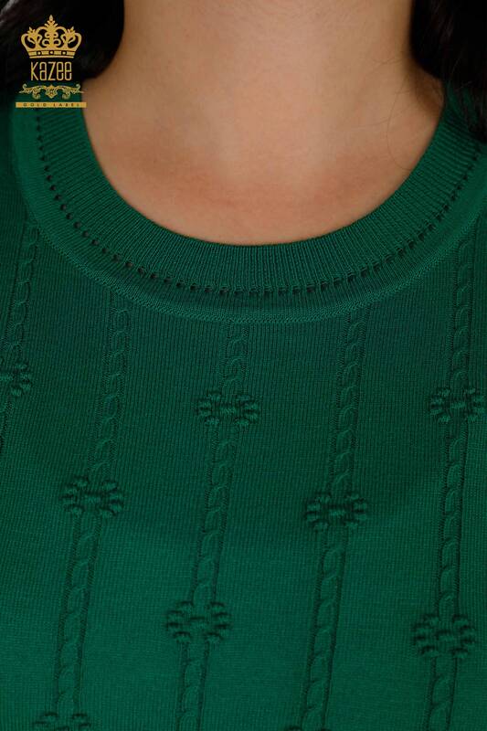 كنزة تريكو نسائية بأكمام قصيرة لون أخضر - 30129 | كازي