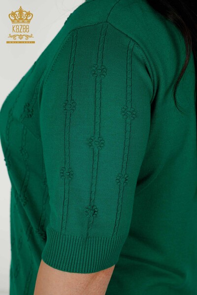 كنزة تريكو نسائية بأكمام قصيرة لون أخضر - 30129 | كازي - Thumbnail