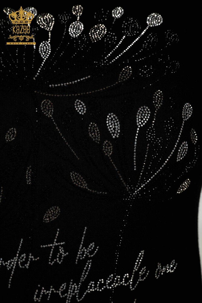 تريكو نسائي بالجملة - مطرز بالأحجار - أسود - 30156 | كازي - 4