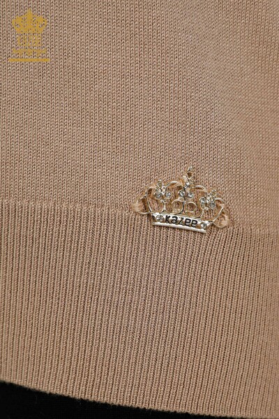 كنزة تريكو نسائية بالجملة - بياقة مدورة - أساسية - بيج - 11122 | كازي - 4