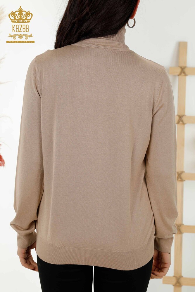 كنزة تريكو نسائية بالجملة - بياقة مدورة - أساسية - بيج - 11122 | كازي - 6