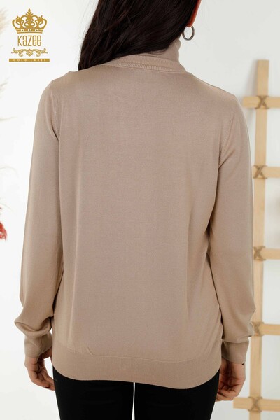 كنزة تريكو نسائية بالجملة - بياقة مدورة - أساسية - بيج - 11122 | كازي - 6