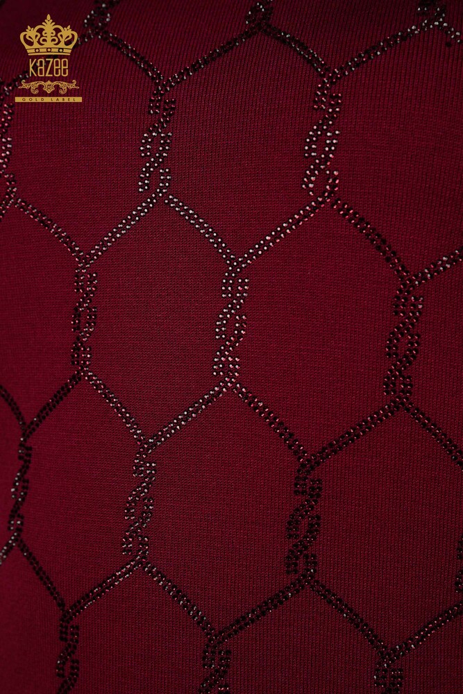 كنزة تريكو نسائية بالجملة مطرزة باللون البنفسجي - 30317 | كازي - 4