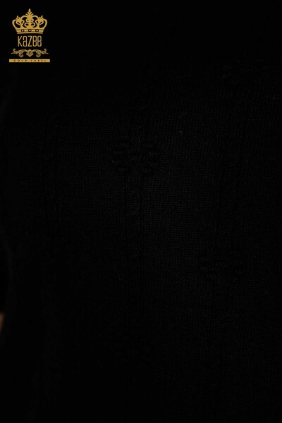 تريكو نسائي بأكمام قصيرة أسود - 30129 | كازي - Thumbnail