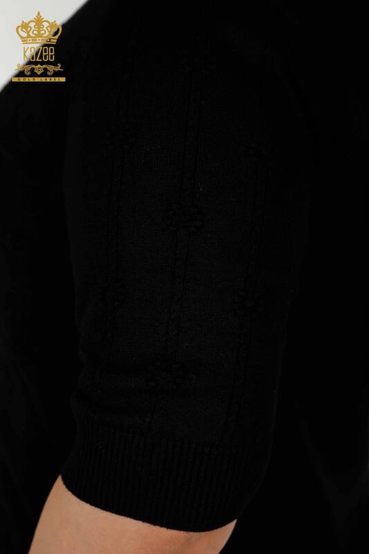 تريكو نسائي بأكمام قصيرة أسود - 30129 | كازي