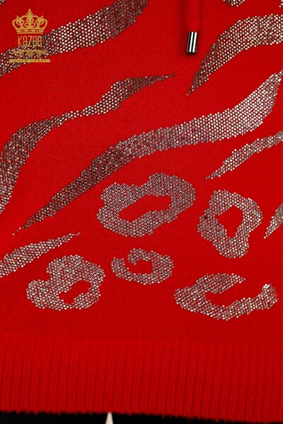تريكو نسائي بالجملة - جلد النمر - مطرز بالأحجار - أحمر - 40004 | كازي - Thumbnail