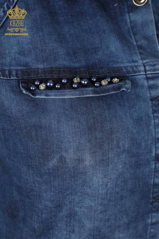 قميص جينز نسائي - مطرز بالخرز - أزرق - 20374 | كازي