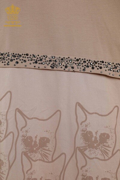 فستان نسائي بالجملة - نمط قطة - مقنع - بيج - 20330 | كازي - Thumbnail