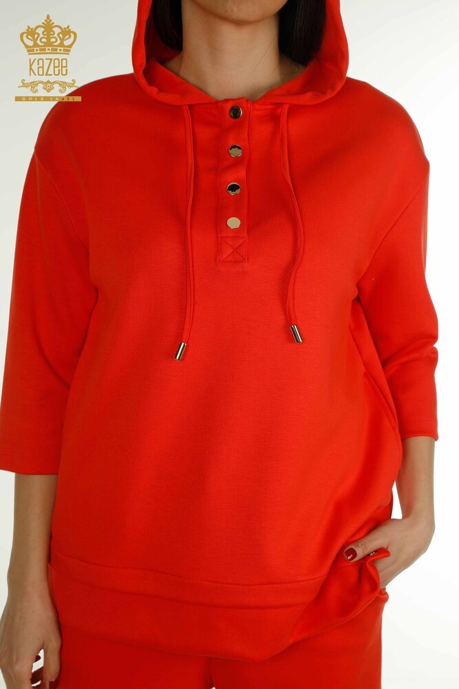 طقم شورت رياضي نسائي بالجملة بغطاء للرأس برتقالي - 17695 | كازي - 5