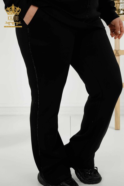 بدلة رياضية نسائية - جيوب - مطرز بالحجر - أسود - 20398 | كازي - Thumbnail