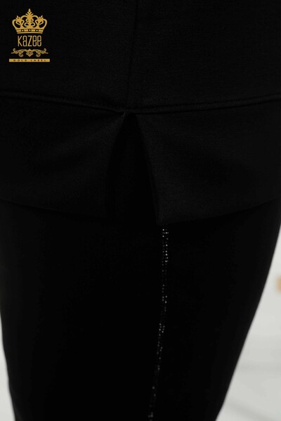 بدلة رياضية نسائية - جيوب - مطرز بالحجر - أسود - 20398 | كازي - Thumbnail