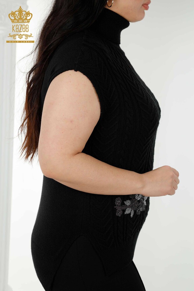 كنزة نسائية بنمط مورد - أسود - 30179 | kazee - 6