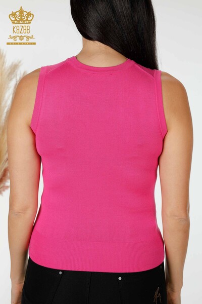 ملابس تريكو نسائية بالجملة بنقشة أجنحة الملاك بدون أكمام فوشيا - 16921 | كازي - 5