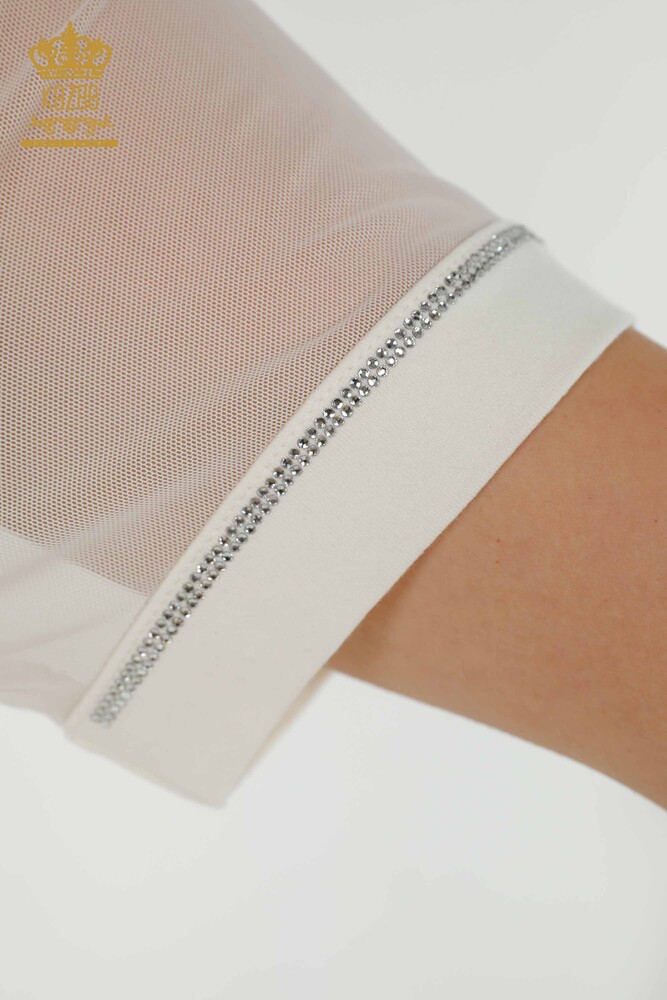 بلوزات حريمي بالجملة - تول مفصل - بيج فاتح - 79133 | كازي - 7