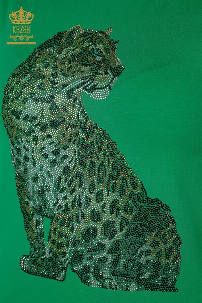 بلوزة نسائية - بنمط جلد الفهد - أخضر - 78942 | كازي - Thumbnail
