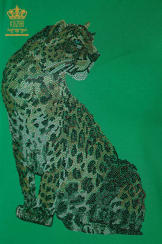 بلوزة نسائية - بنمط جلد الفهد - أخضر - 78942 | كازي