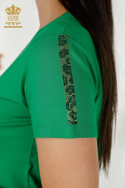 بلوزة نسائية - بنمط جلد الفهد - أخضر - 78942 | كازي - Thumbnail