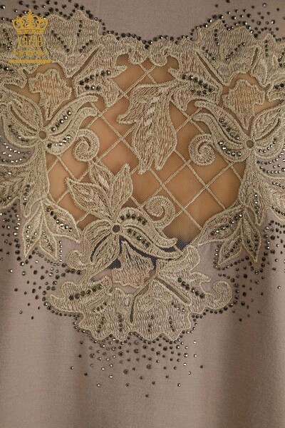 بلوزة نسائية بالجملة - تول مفصل - مينك - 79390 | كازي - 8