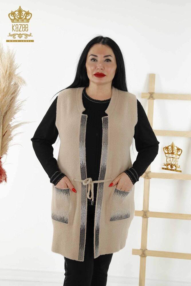 فيست حريمي بالجملة حجر كريستال مطرز بيج - 30247 | كازي - 1