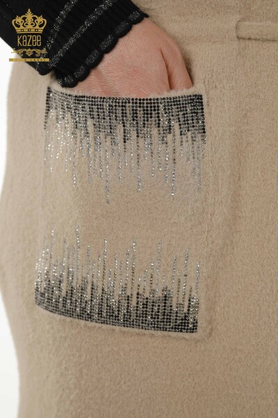 فيست حريمي بالجملة حجر كريستال مطرز بيج - 30247 | كازي - 4