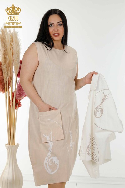 بدلة صيفية للنساء بالجملة - فستان قميص بيج بيج فاتح - 20314 | كازي - Thumbnail