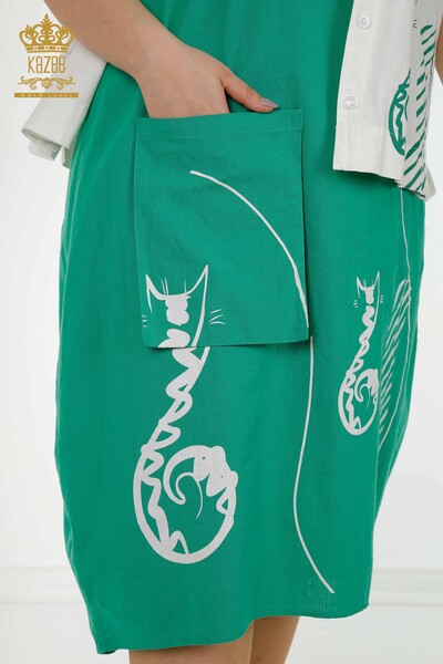 بدلة صيفية للنساء بالجملة - فستان قميص أخضر مينك - 20314 | كازي - Thumbnail