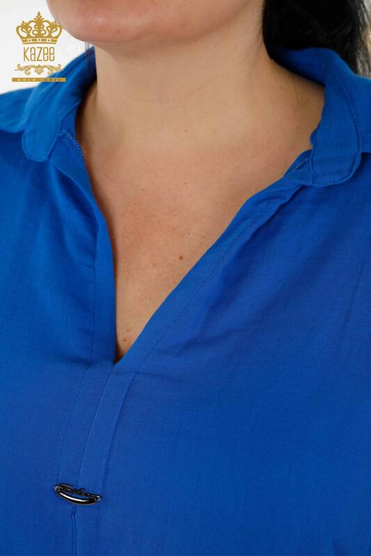 قميص نسائي صيفي للبيع بالجملة - بجيب - أزرق داكن - 20402 | كازي