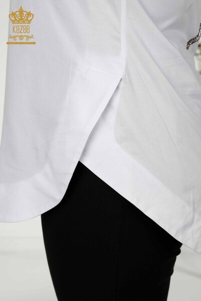 قميص نسائي - نصف زرر - أبيض - 20023 | كازي - Thumbnail