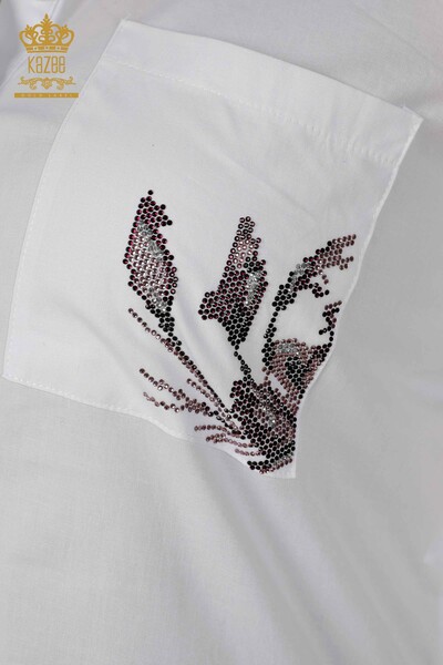 قميص نسائي بالجملة - نصف زر - أبيض - 20127 | كازي - Thumbnail