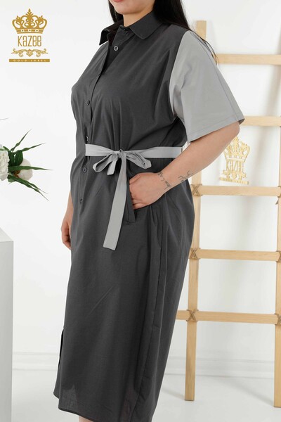 فستان قميص نسائي - لونين - أنثراسايت رمادي - 20378 | كازي - Thumbnail