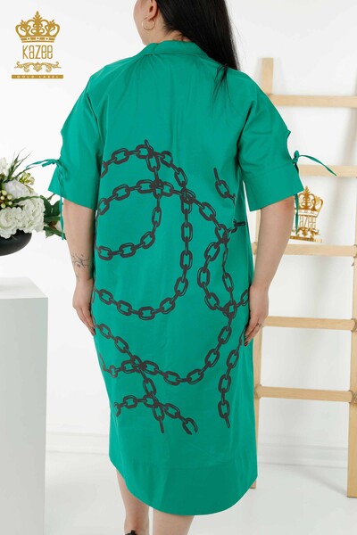 فستان قميص نسائي بالجملة - نمط سلسلة - أخضر - 20379 | كازي - Thumbnail