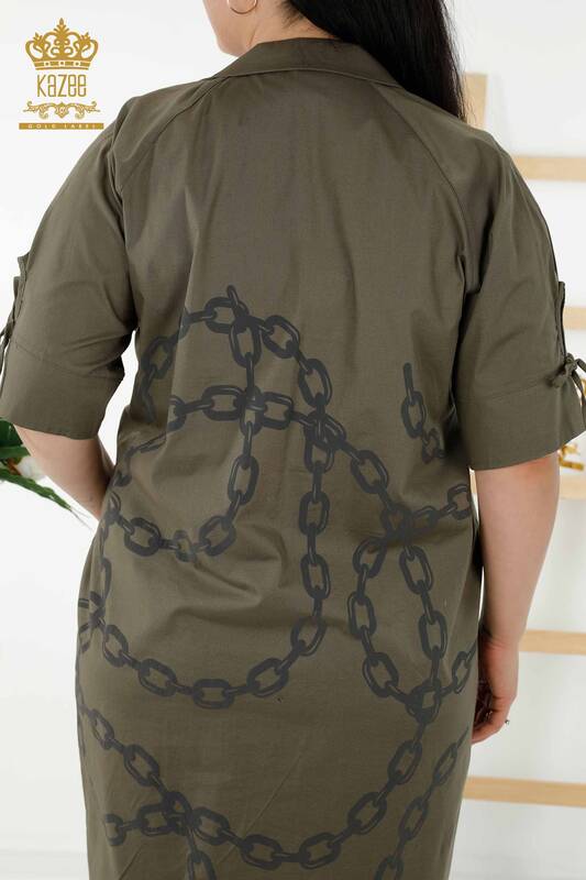 فستان قميص نسائي بالجملة - نمط سلسلة - كاكي - 20379 | كازي
